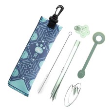 多功能吸管 Set 莫蘭迪綠色 含防塵套 防禦套 毛刷 湯匙, 1組