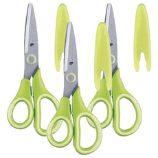 Raymay 藤井 左手學童用安全剪刀 安全圓角刀片設計 附保護蓋 左手專用, 綠色, 3支