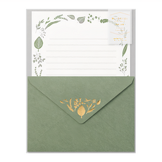 日本 MIDORI 燙金信封信紙組 86507 綠葉 1組 - 清新設計 優質紙張 適用於各種場合