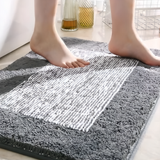 吸水絨毛地墊 超細纖維 (條紋)+TPE防滑底, 80 x 50cm, 曼切斯特 深灰, 1條