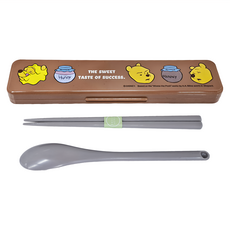 Skater 銀離子兒童餐具湯匙筷子組, 盒子(188 x 47 x 18mm) + 湯匙180mm + 湯匙180mm, 維尼 棕色, 1組