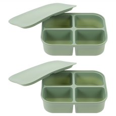 矽膠副食品分裝盒(四格)-綠色, 100%矽膠 耐熱210度, 15*12*4cm, 400ml, 2個