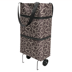 摺疊帶輪購物袋/購物車, 棕色, 1個