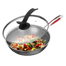 蜂窩316不銹鋼炒鍋 附玻璃蓋 32cm, 1組