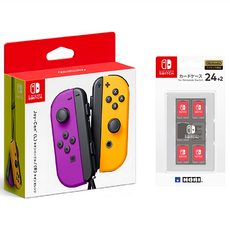 닌텐도 스위치 조이콘 세트 네온 퍼플 네온 오렌지 컨트롤러 정품+호리 카드 팩 케이스24, 조이콘 네온 퍼플/네온 오렌지+카드 팩 케이스
