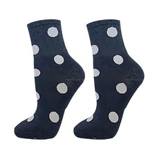 B.V.D. 女款 3/4雙條圓點襪 台灣製造, B556-18 麻灰藍, 22~25cm