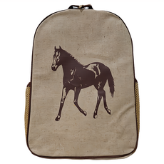Soyoung 幼童後背包，馬圖案，天然亞麻, 棕色, 24.1cm x 33cm x 33cm