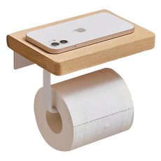 德利生活 創意實木多功能紙巾架 H款 壁掛式置物平台, 櫸木色 + 白色, 1個