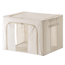 懶角落 布藝鐵架收納箱 66L-PP板, 50 x 40 x 33cm, 米色, 1個