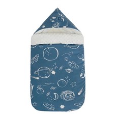 我家寶貝 嬰幼兒純棉防驚跳豆豆絨睡袋 加厚新生兒抱被含保暖披肩 108 x 52cm 藍宇宙