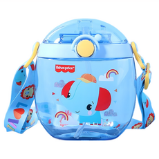 fisher-price 費雪 迪士尼 立體3D圖案矽膠包覆方形兒童用吸管水壺, 1個, 550ml, 藍色費雪
