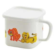 ADERIA 昭和復古琺瑯方形鍋,附鍋蓋提把式, 12cm, 老虎, 1個