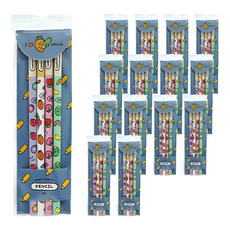 Pinkfoot 蔬果圖案鉛筆 4支, 2B鉛筆, 紫色 + 白色 + 粉色 + 綠色, 15組