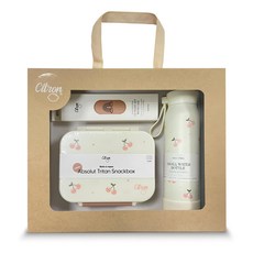 Citron 小檸檬 頂級餐具禮盒, 點心盒 + 矽膠提把保溫瓶 350ml + 兒童餐具4件組, 甜美櫻桃, 1套
