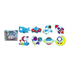 OhBabyLaugh 免烤膠畫 DIY軟膠畫 含彩繪膠筆x6 吊飾珠鍊x8 適用年齡3+歲, 太空款 多色, 1組