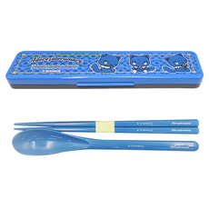 Skater 塑膠湯匙筷子 附收納盒, 湯匙 18cm + 筷子 18cm + 收納盒 18.8 x 4.7 x 1.8cm, 深藍色, 1組