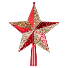 六分埔禮品 亮粉樹頂星 (中-約高18cm*寬14cm) 塑膠, 大(23 x 21cm), 金粉+紅底, 1組