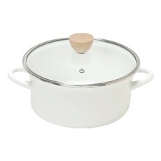 燕三條 琺瑯雙耳鍋 20cm 方便拿取 導熱均勻 適用多種爐具 透明玻璃鍋蓋, 白色, 1個