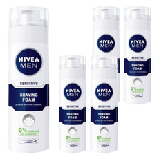 NIVEA 妮維雅 MEN 男士極淨刮鬍泡 減少刺激不適 豐富柔細泡沫 刮鬍更舒適 無酒精溫和配方, 200ml, 5瓶