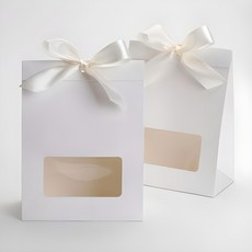 IndiK 緞帶開窗盒 10入 + 緞帶 10入 組, 1組, 白色