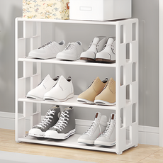 拍平方 四層方格鞋架, 環保PP材質, 客廳/玄關適用, 白色, 1個