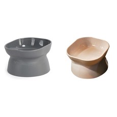 YOGiSSO 兩用傾斜寵物碗 寵物食具, 灰色+白色, 1組