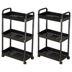 安穩 儲物架 3層移動式置物架 萬向滑輪 PP塑料滾輪, 黑色, 3層, 2個