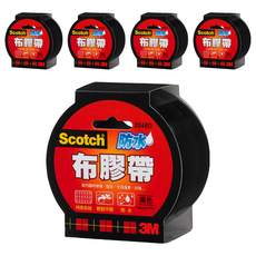 3M Scotch 防水布膠帶，易手撕，48mm x 15yd，黑色，適用於臨時修補、固定和保護書籍, 5個