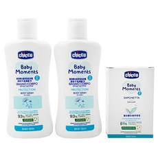 Chicco 寶貝嬰兒植萃泡泡露香皂組, 200ml泡泡露+100g香皂, 義大利原裝進口, 81%自然成分, 溫和潔淨, 1組