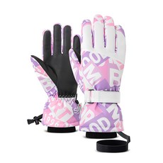 3M 六層鎖溫 滑雪保暖手套, 粉紫字母, 防風防水保暖, 觸屏設計, 舒適防滑, 冬季運動必備, M