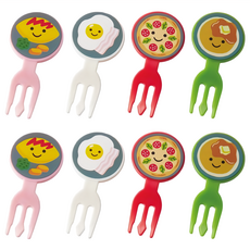 TORUNE 水果叉 8支入 可愛造型兒童餐具組 便當裝飾, 1組, 平底鍋料理 灰底 + 綠底