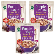 薌園 紫地瓜糙米脆果，多穀多健康、營養好滋味，富含膳食纖維，德國進口蘋果纖維, 200g, 3包