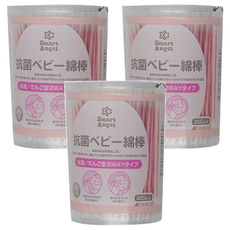 西松屋 Smart Angel 超細紙軸多功能抗菌嬰兒棉棒 200支, 3盒