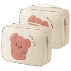 可愛卡通收納化妝包 24.5x18x7cm 斜紋布材質, 奶白米, 2個