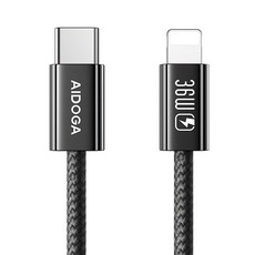 AIDOGA 艾迪伽 FastGo系列 Type-C-Lightning PD充電線/傳輸線/快充線/編織線 36W, 100cm, 黑色, 1條