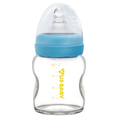 US baby 優生 真母感玻璃奶瓶 寬口徑 120ml, BPA free, 耐高溫600°C, 重金屬檢驗合格, 藍色, 1個