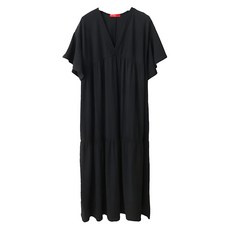 V領孕婦彈性連身裙, F, 黑色