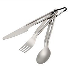 TEMPEST 純鈦餐具3合1組 附網袋 + 掛勾 刀子 + 叉子 + 湯匙, 1組, 鈦本色