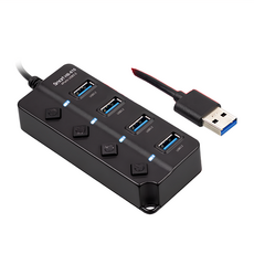 INTOPIC 廣鼎 USB3.2高速集線器 4 Port 5Gbps 100cm長線設計 各孔獨立開關及指示燈設計, 黑色, 1個