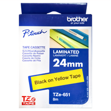 brother 兄弟牌 台灣公司貨 標準黏性護貝標籤帶 TZe-651, 黃底黑字, 8m