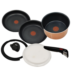 Tefal 特福 巧變精靈系列 鍋具 6件組 L1679722, 18cm湯鍋 + 22cm平底鍋 + 26cm平底鍋 + 18cm蝴蝶玻璃鍋蓋 + 18cm塑膠鍋蓋 + 可拆式把手, 魔力紅, 1組