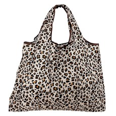 超質感厚實環保購物袋, 210D加密牛津布, 寬大內裝, 耐重耐髒, 收納小袋設計, 58 x 40cm, 膚色豹紋, 1個