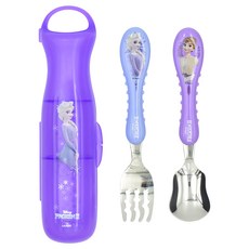 LiLFANT 冰雪奇緣 艾莎 湯匙叉子餐盒組, 1組, 湯匙 + 叉子 + 收納盒, 藍紫色