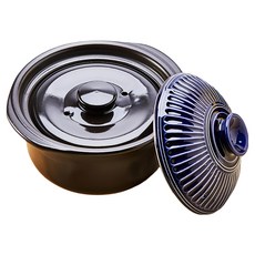 SAJI 佐治陶器 2合炊飯鍋 菊花系列 日本製 1.2L, 19.5cm, 深藍色, 1個