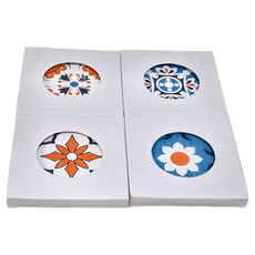 STYLE G時代家居 硅藻土吸水杯墊 主架材質硅藻土 四入組, 10 x 10cm, 莫藍迪藍花磚, 1組