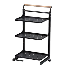 廚房置物推車收納 鍋具置物架 落地收納架 置物籃 手推車 多功能置物架 層架推車, 洞夢黑, 3層, 鋼琴黑