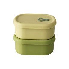 PAMIRE 矽膠蒸汽孔保鮮盒 橢圓形 Set 2個, 350毫升, 橄欖綠+萊姆黃, 1組