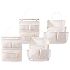 FaSoLa 多用途小清新多格收納掛袋, 棉麻掛袋/壁掛式收納袋, 米白色, 2組