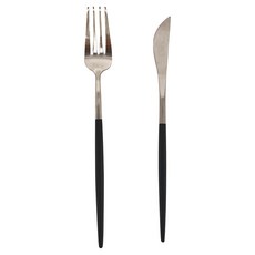歐式 304 不鏽鋼雙色刀叉 Set, 主餐刀22cm 主餐叉21.3cm, 黑銀色, 1組