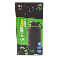 樂司廚品 不鏽鋼輕量運動水壺 900ml, 1個, 黑色